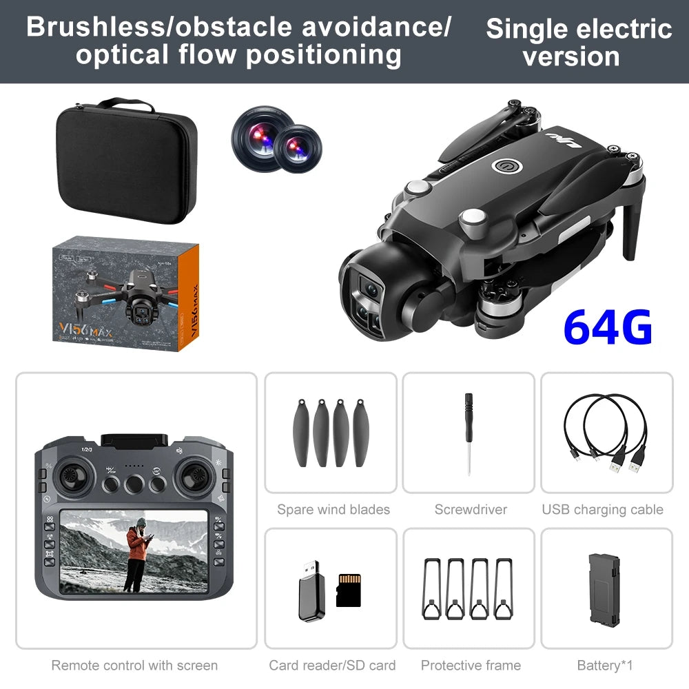 Beach Camp Drone 4K Professional HD Dual-Camera Obstacle Avoidance 5G Wi-Fi with Screen Remote Control Quadcopter Optical Flow Drone