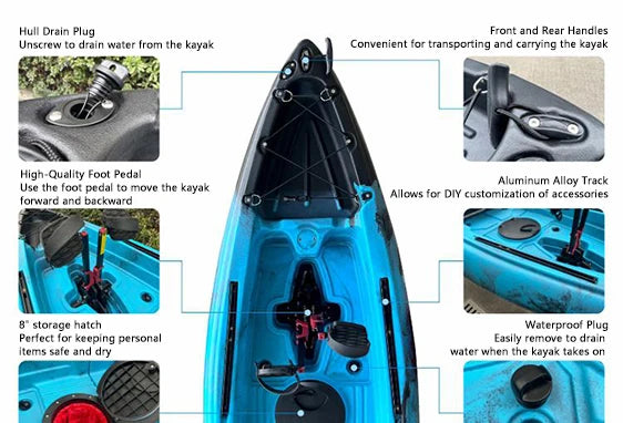 Beach Camp Portable LLDPE Kayak with Split Hard Shell, Electric/Pedal-Driven Canoe for Solo/Tandem Lake/Sea Adventures, Modular Assembly