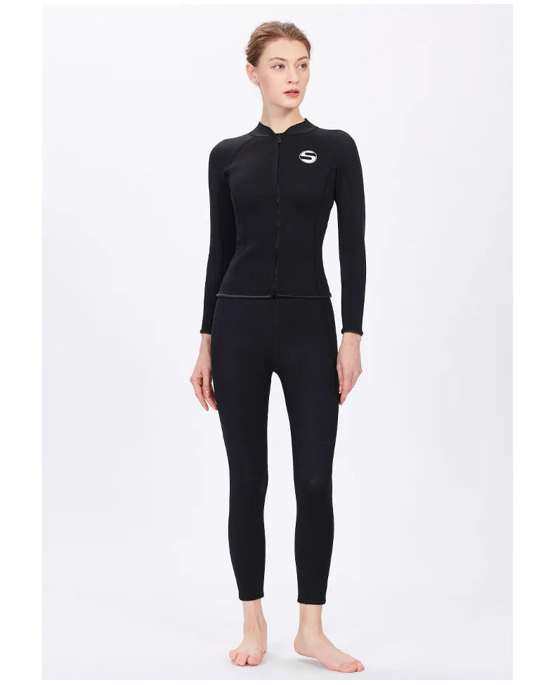 Women's Professional Diving Suit Cold Proof Warm 3mm Neoprene Top Pants Split Suit Ladies Thick Wading Swimming Surfing Wetsuit