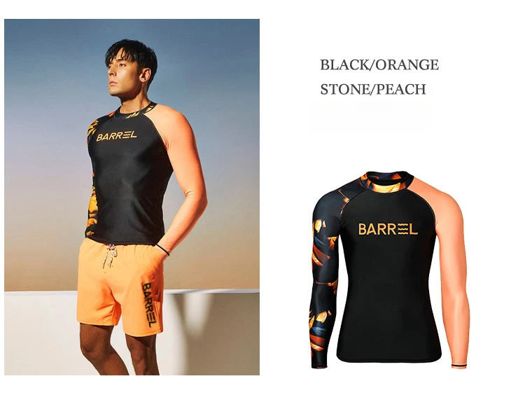 Beach Camp Rash Guard Diving Suit for Men Swimsuit Long Sleeved Sunscreen Quick Drying Rash Guard Surfing Suit Snorkeling Set Bathing Suit