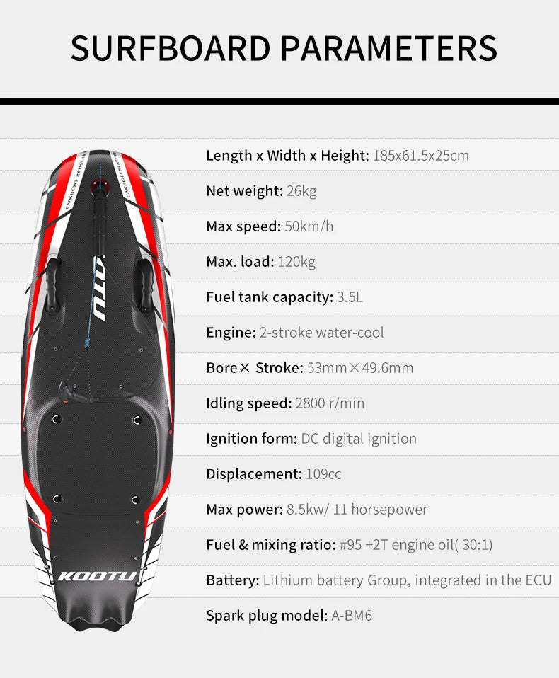 Beach Camp Fuel Engine Surfboard 109cc Electric Surfboard Carbon Fiber Surfboard Powerful High Speed Surfboards
