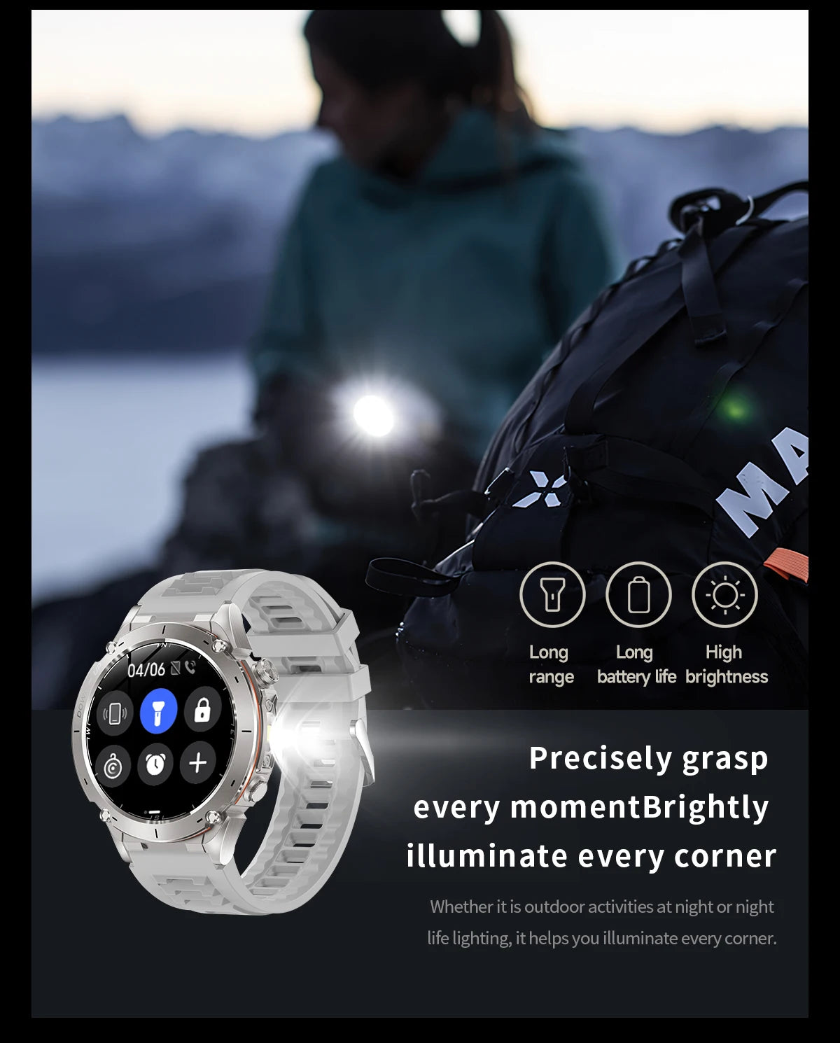 Beach Camp New GPS Smart Watch 1.43" Ultra HD Display Built-in GPS Compass 170 Sports Modes Voice Calling 10ATM Waterproof Smart Braceletes
