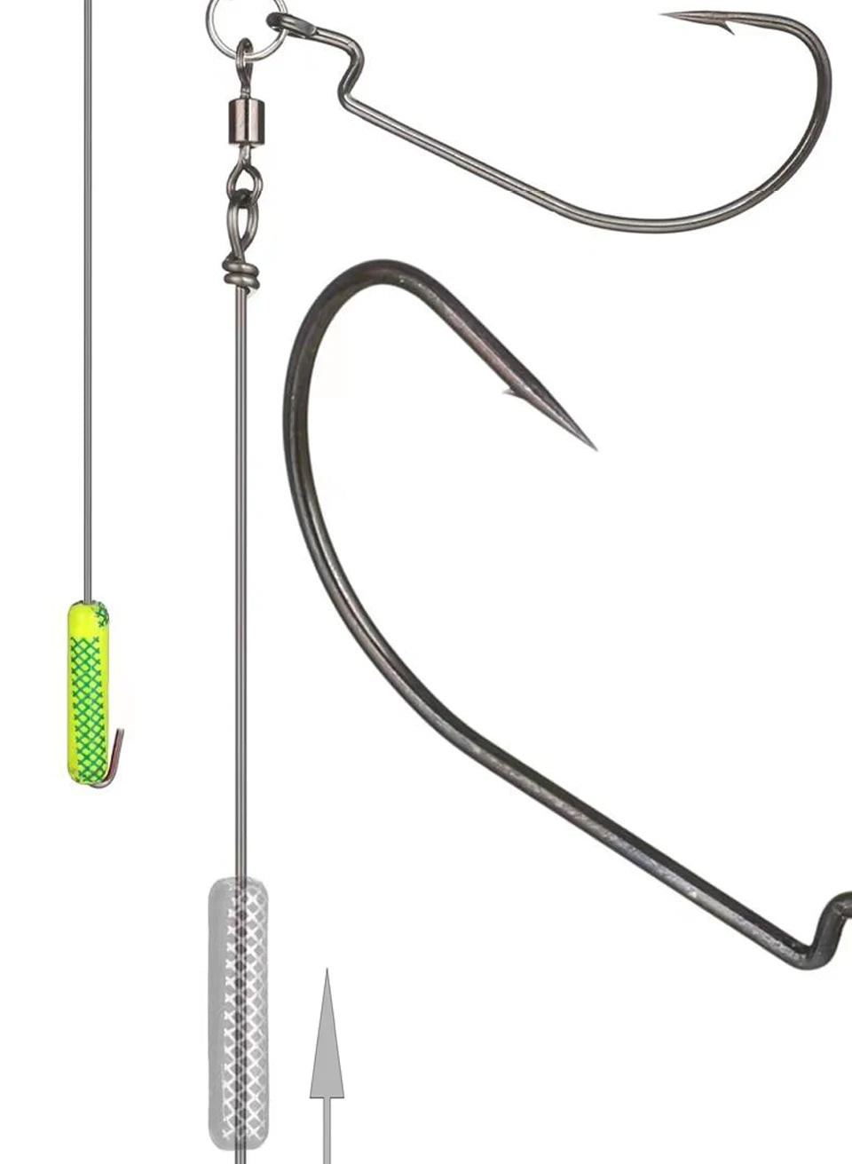 Fishing Hooks 5Pcs Punch Shot Rig Kit Metal Jig Crank Hook Attached Roller Swivels Sinker Bass Accessories Sea Goods for Fishing