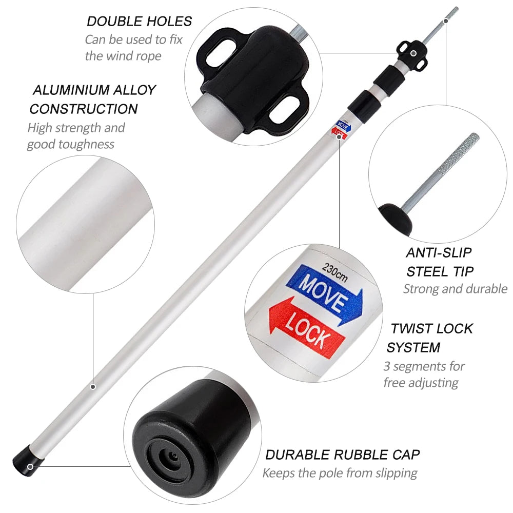 Thicken Aluminum Alloy Tent Pole Adjustable Tent Support Rod Beach Shelter Tarp Awning Pole Replacement Poles for Camping Hiking