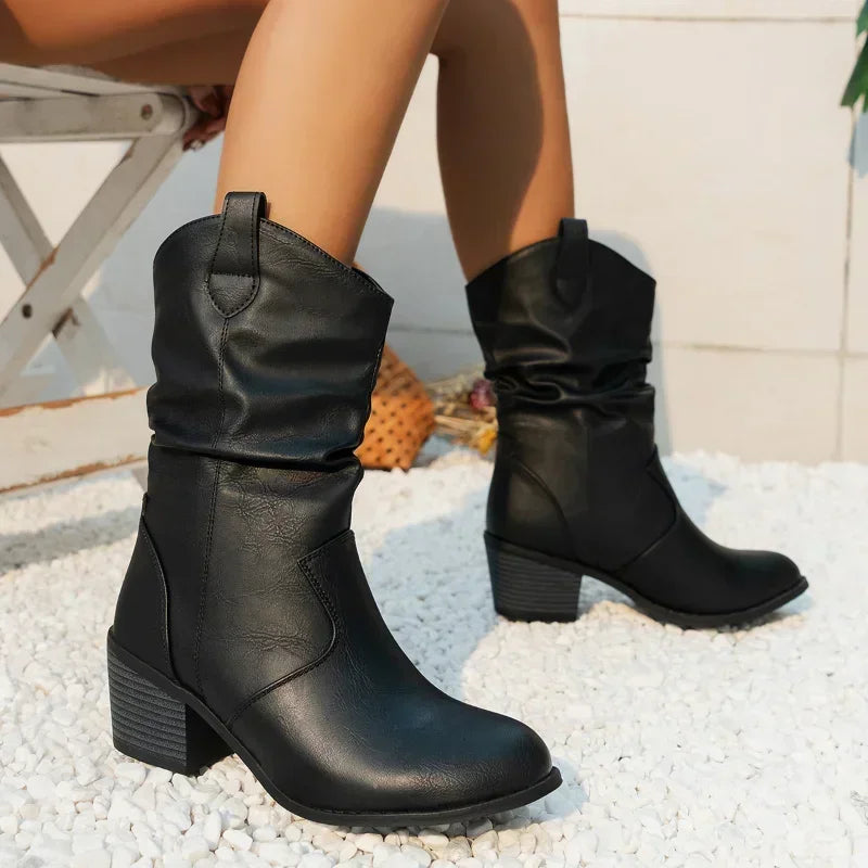 Western Cowboy Boots for Women Autumn Winter Retro