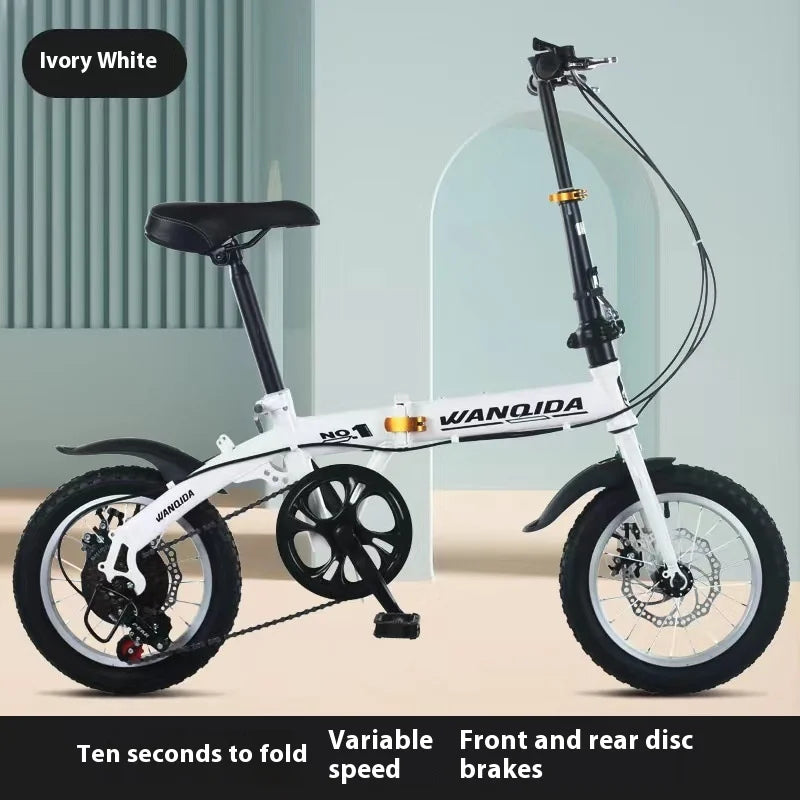 Beach Camp Cycling City Mini Folding Bicycle 14 Small Bike Portable Ultra Light Transmission Disc Brakes