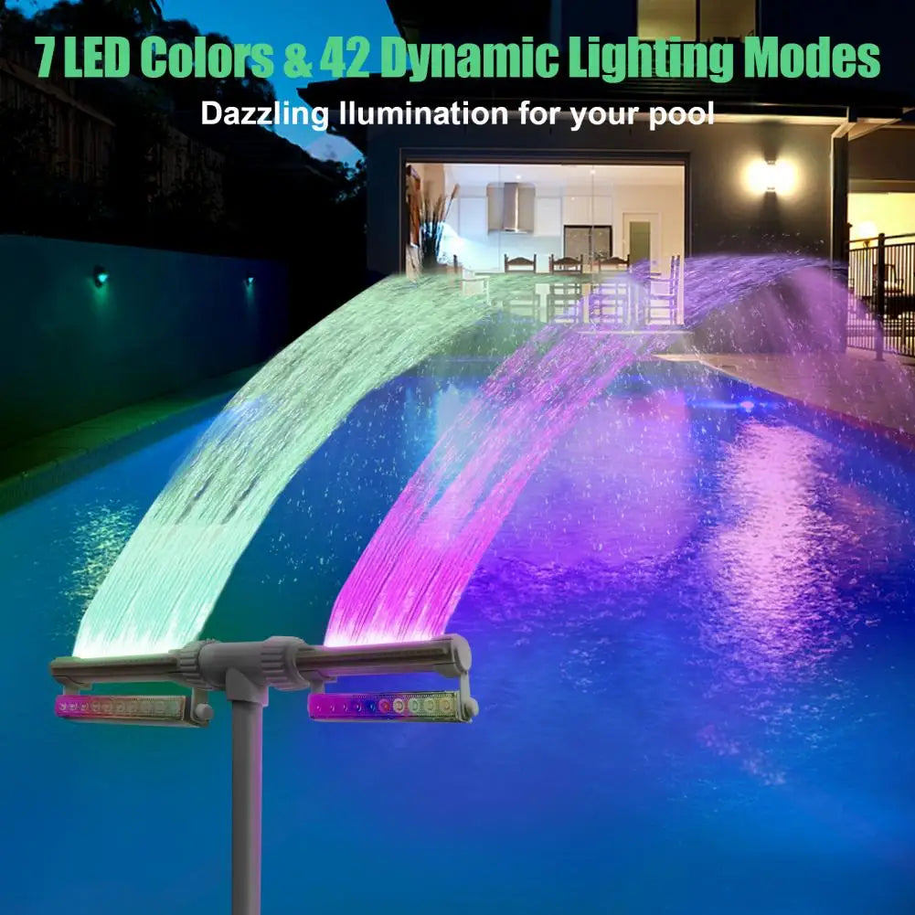 Beach Camp Pool Fountain with Lights for Inground and Above Ground Pools Dual Spray Adjustable Sprinkler Pool Waterfall Sprinkler Cooler