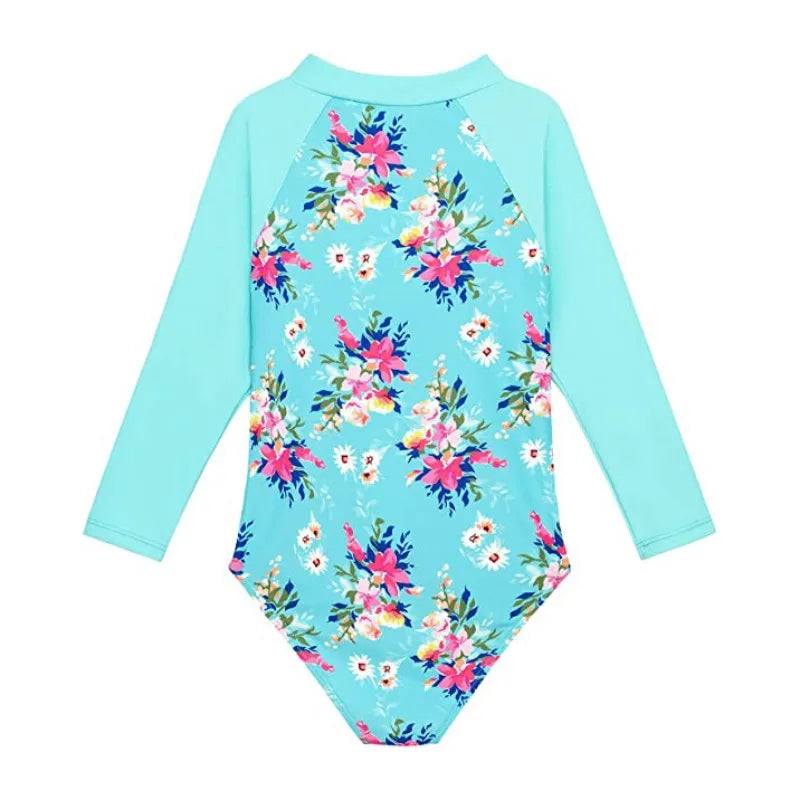 Beach Camp New Children Swimsuits Girls Fashion Designed Long Sleeve One-Piece Swimwear Toddler Kids Sun Protection Bathing Suits Beachwear
