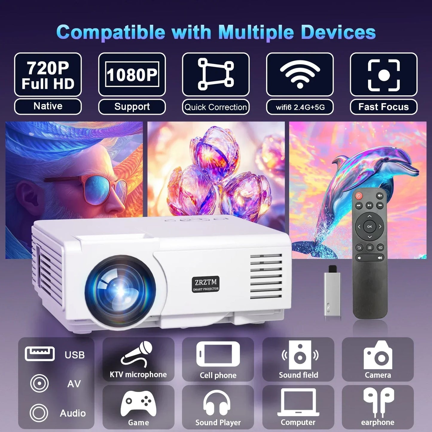 Beach Camp Projector Q54K Outdoor Movie Projector HDMI USB with Durable Construction for Various Environments