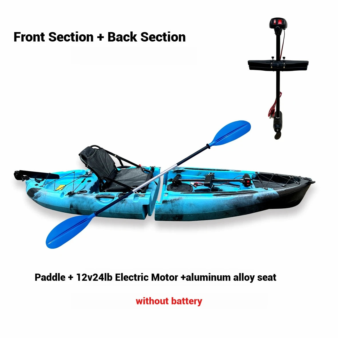 Beach Camp Portable LLDPE Kayak with Split Hard Shell, Electric/Pedal-Driven Canoe for Solo/Tandem Lake/Sea Adventures, Modular Assembly