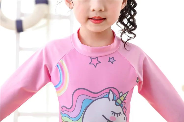 Beach Camp Children's Swimsuit Bathing Suits for Boys and Girls One-piece Swimsuit Cartoon Long Sleeved Beachwear Jumpsuit Surfing Suit