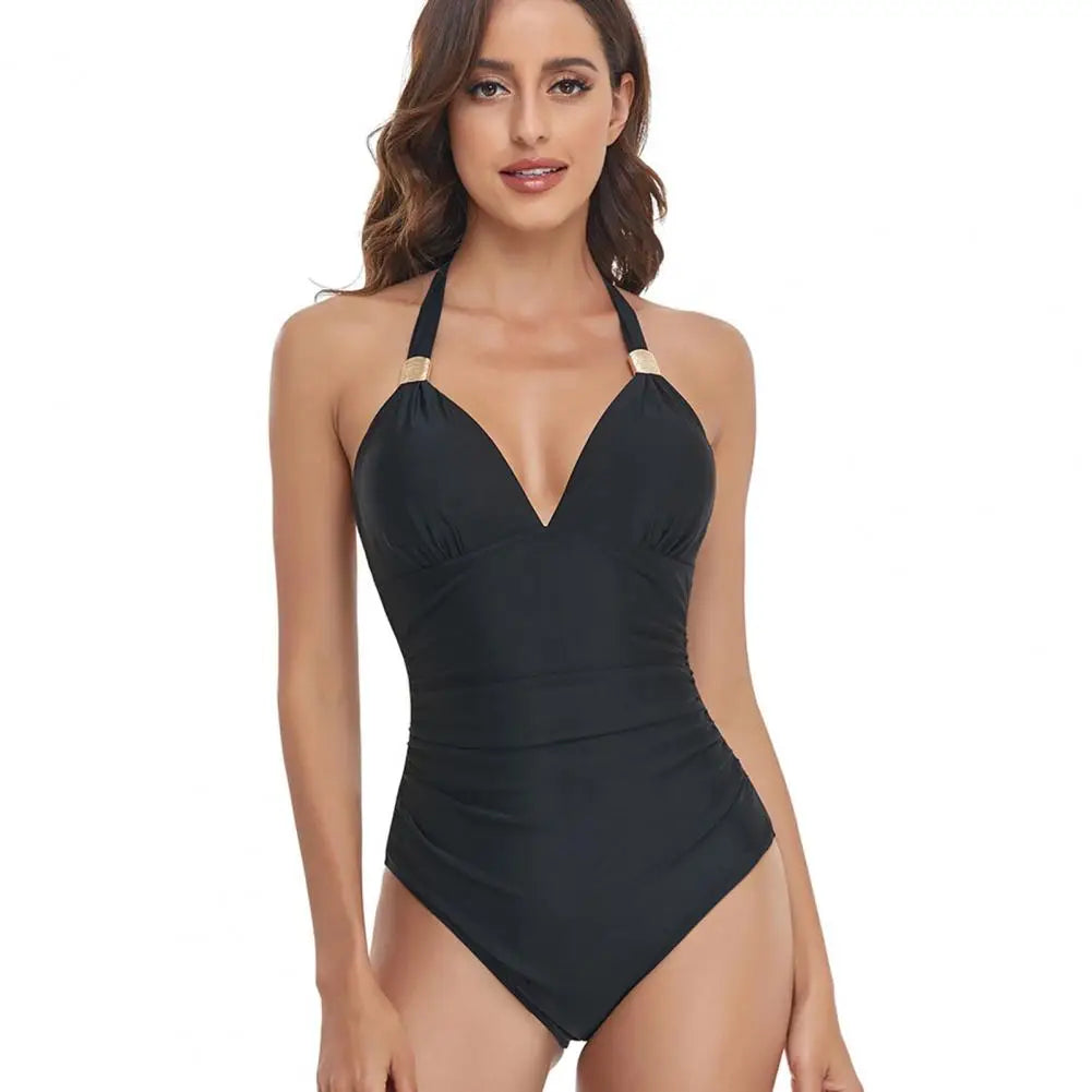 Beach Camp Women Swimwear High Waist Sleeveless Padded Bathing Suit One-piece Dress Up Lady Bikini Set Breathable Washable Female Swimsuit