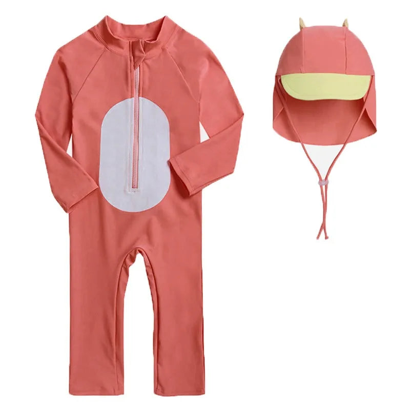 Beach Camp Baby Swimwear One-piece Bathing Suit Boys Girls Swimsuit Long Sleeves and Pants Sun Protection Surf Suit with Sun Hat