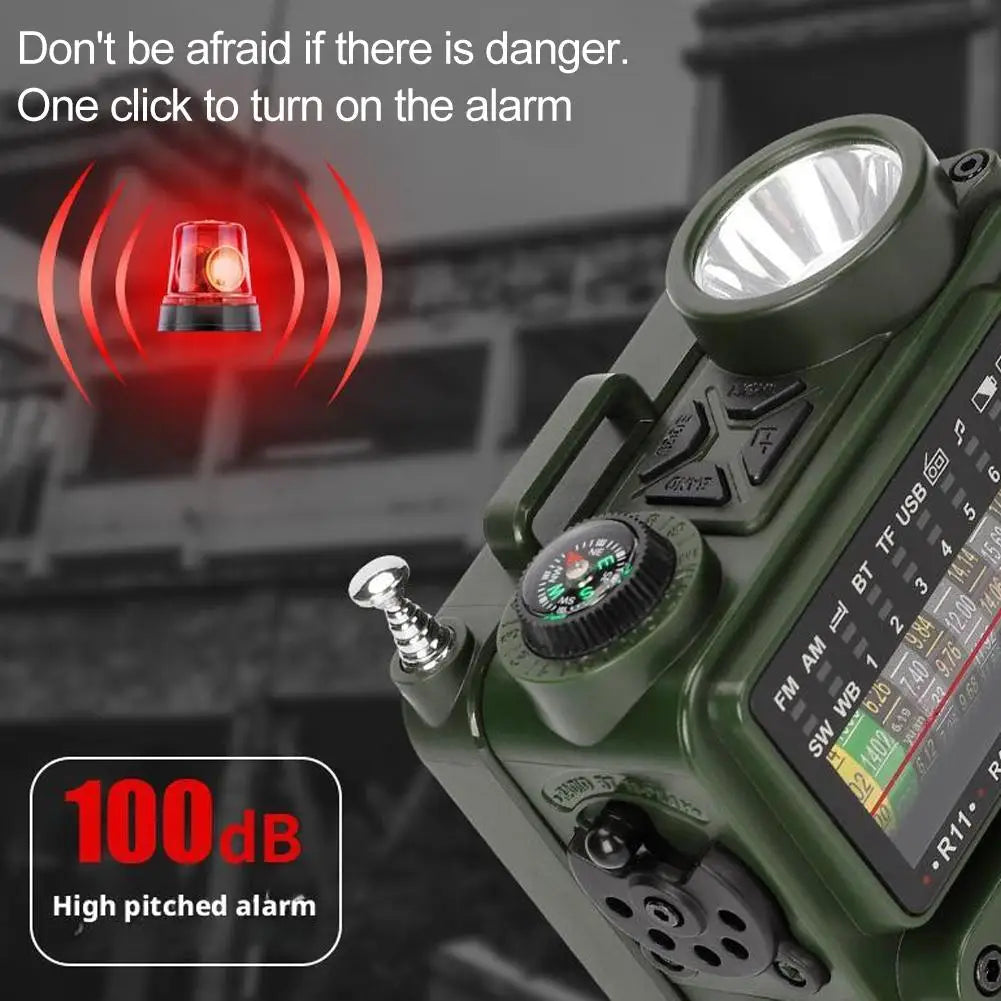 Beach Camp Hand Crank Solar Emergency Radio - Multi Band, Bluetooth, Outdoor Camping, Earthquake Preparedness