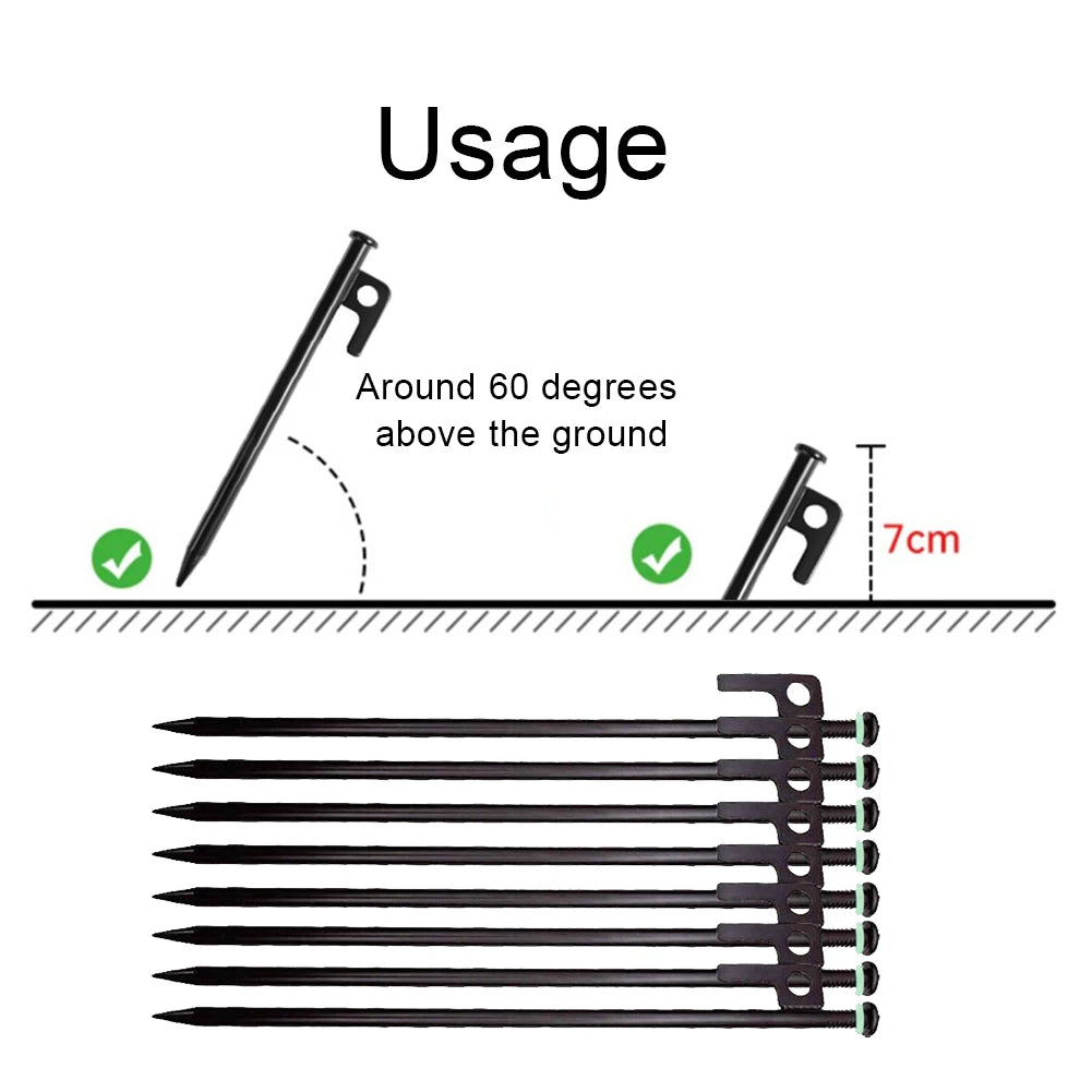 4/8Pcs Tent Pegs Forged Steel Tent Pegs Heavy Duty Unbreakable Tent Pegs with Storage Bag & Hammer for Camping Picnic