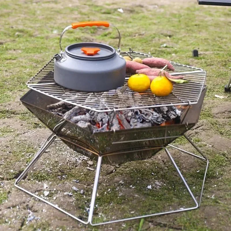 Beach Camp Portable Wood Stove Brazier Camping Fire Wood Heater Folding Hike Barbecue BBQ Grill Stand Outdoor Camping