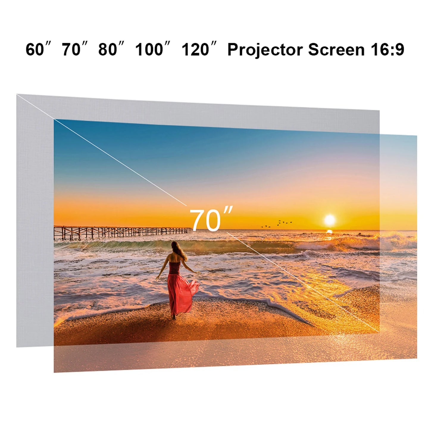 Beach Camp Portable Projector Screen Simple Curtain Anti-Light 60/70/80/100/120 Inches Projection Screens for Home Outdoor Office Projector