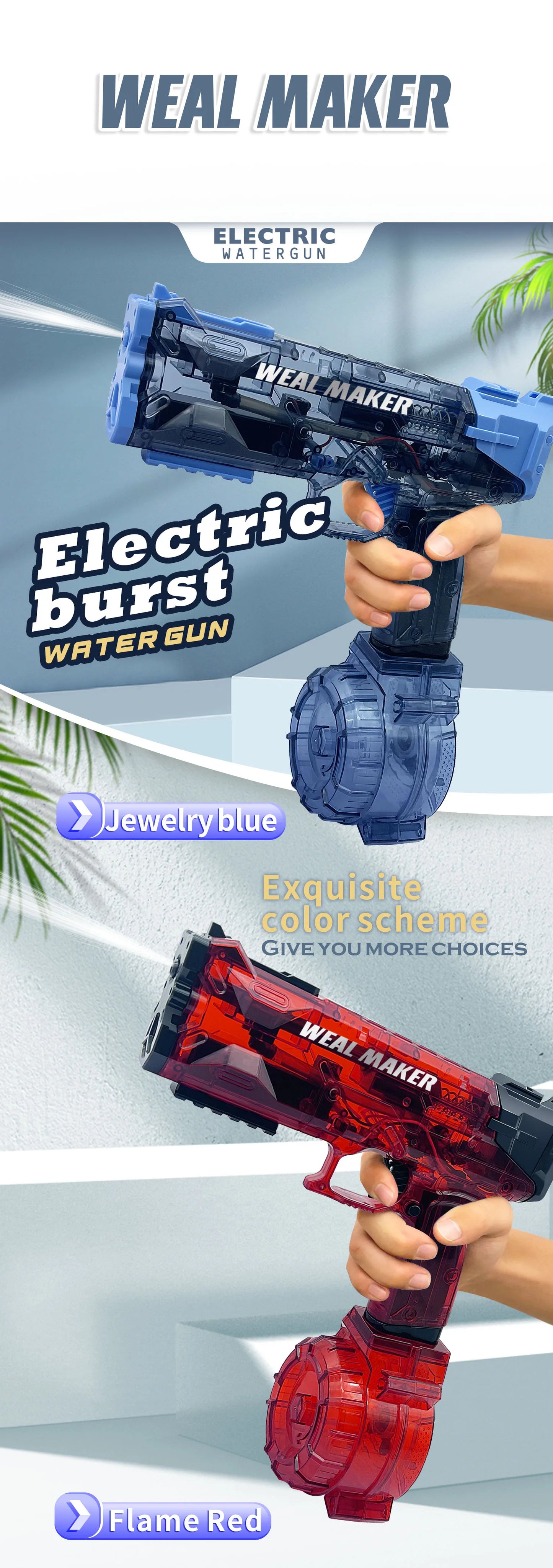 Beach Camp Electric Water Gun 2025 New Pool Beach Toys for Kids Electric Water Pistol Toy Automatic Squirt Water Gun Transparent Continuous Blaster Gifts