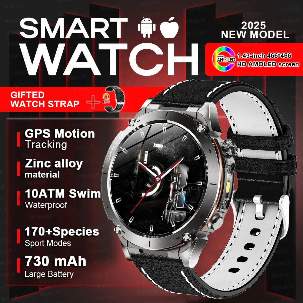 Beach Camp New GPS Smart Watch 1.43" Ultra HD Display Built-in GPS Compass 170 Sports Modes Voice Calling 10ATM Waterproof Smart Braceletes