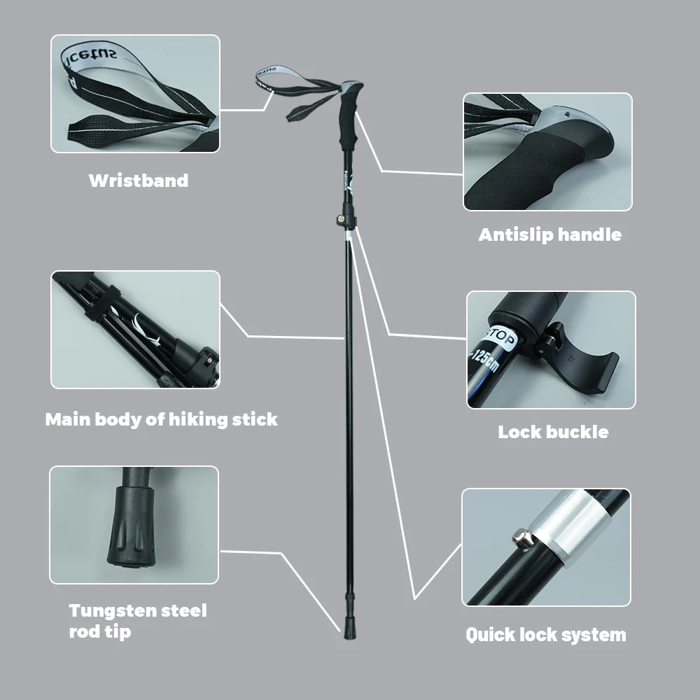 Hiking poles trekking poles hiking sticks collapsible hiking 1pc ultralight folding hiking sticks for adults, hiking gear