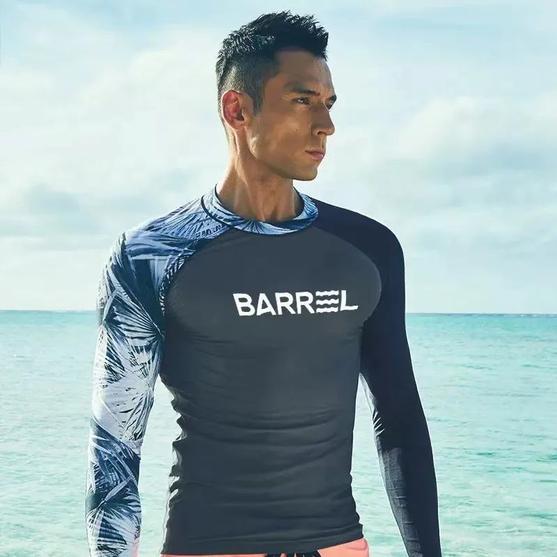 Beach Camp Rash Guard Diving Suit for Men Swimsuit Long Sleeved Sunscreen Quick Drying Rash Guard Surfing Suit Snorkeling Set Bathing Suit