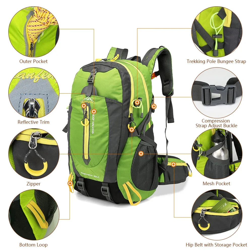 40L Hiking hiking backpack Waterproof traveling backpack Camping Hiking Laptop backpack Hiking supplies for men and women