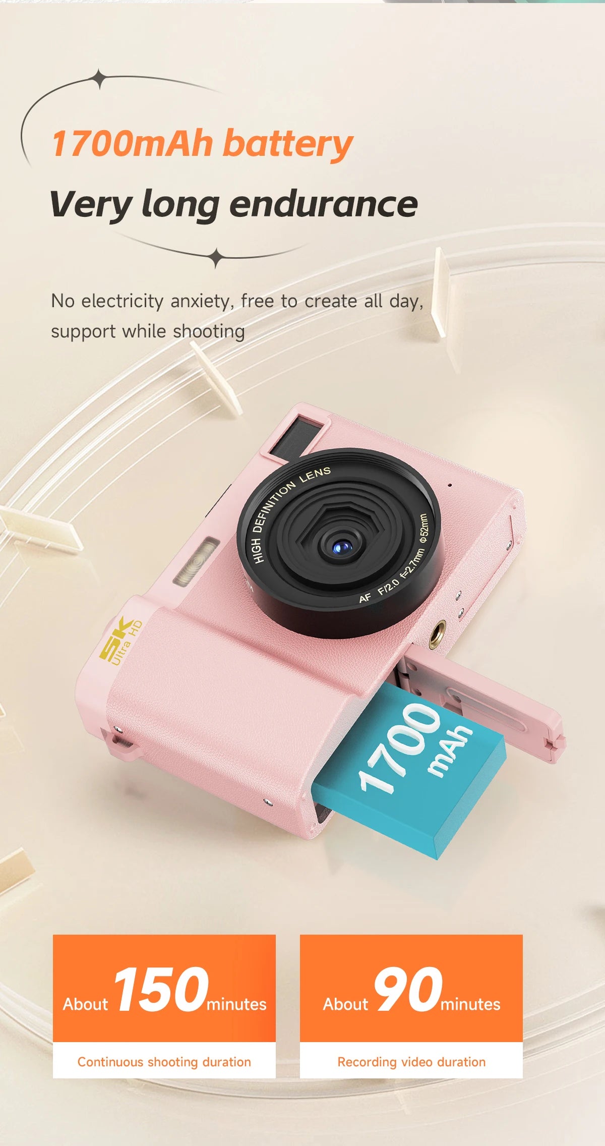 Beach Camp5K Professional Digital Camera WIFI Webcam Wide Angle Digital Zoom 64MP Camcorder Photography 3 Inch Screen Vlog Video Recorder