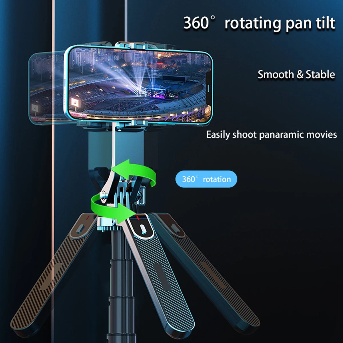 Beach Camp Portable camera tripod with wireless remote control and 360 ° rotation for video recording, video recording, and live streaming