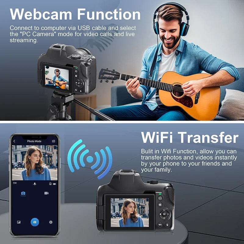 Beach Camp Digital Camera 4K 72MP 12X Optical Zoom UHD Professional photography Flash light Auto-Focus WIFI for INS Youtube Webcast
