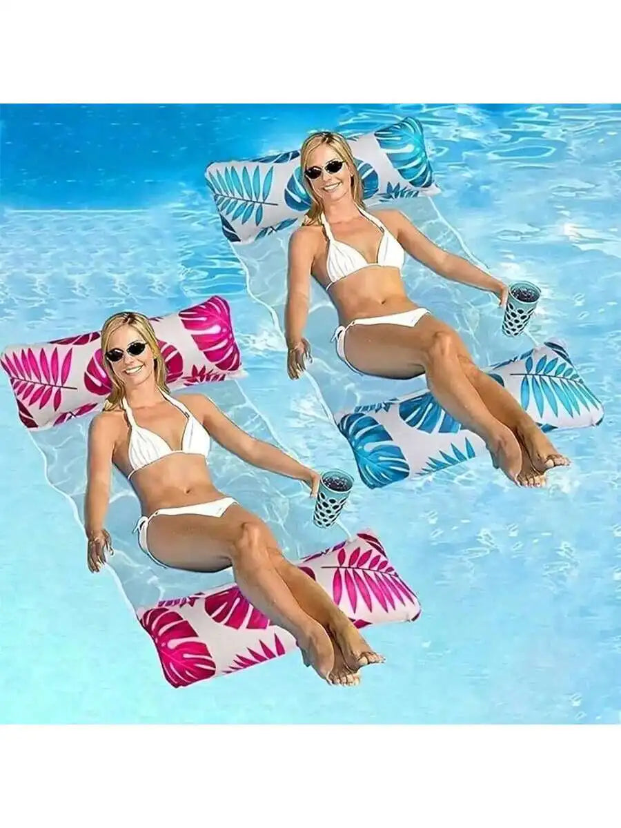 Beach Camp 2 Packs Hammock Pool Floats Adults, 4-In-1 Multi-Purpose Inflatable Pool Floats PVC Water Hammock Lounge Floaties