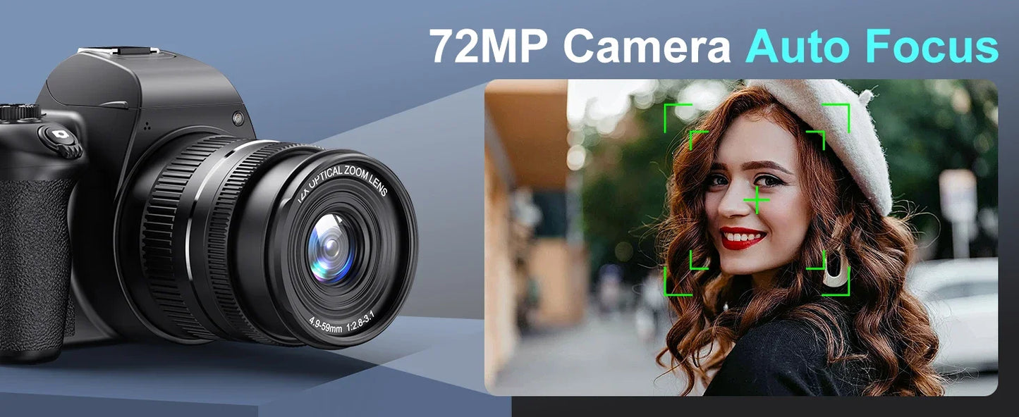 Beach Camp Digital Camera 4K 72MP 12X Optical Zoom UHD Professional photography Flash light Auto-Focus WIFI for INS Youtube Webcast