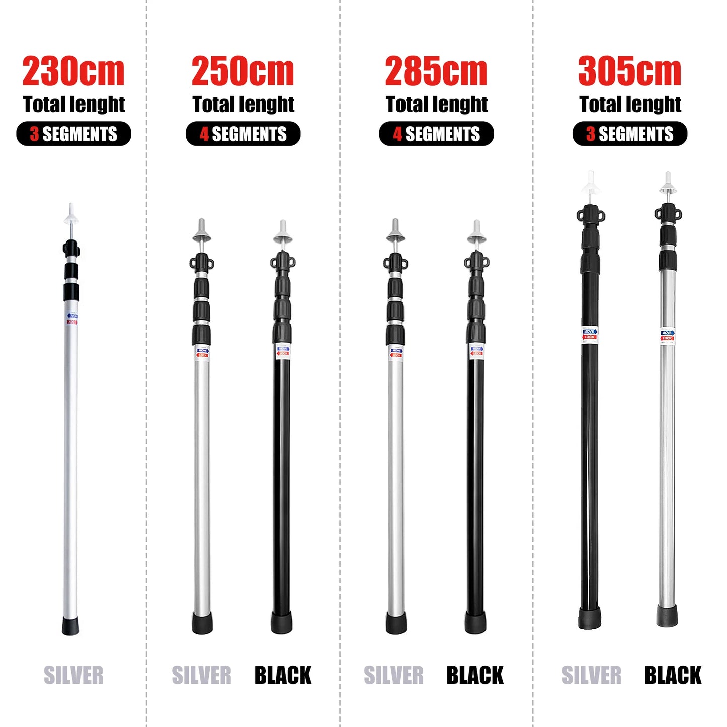 Thicken Aluminum Alloy Tent Pole Adjustable Tent Support Rod Beach Shelter Tarp Awning Pole Replacement Poles for Camping Hiking