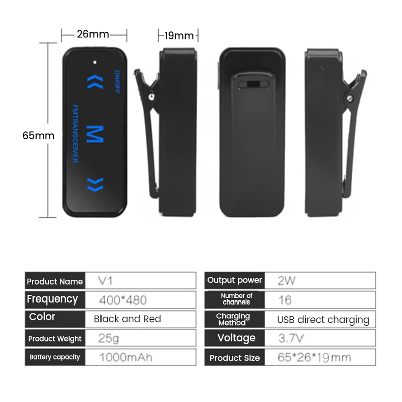 Beach Camp 2Pcs Mini Walkie Talkie 400-470MHz 2-Way Radio 3W Transceiver Earpiece Headset Earmuff USB Powered