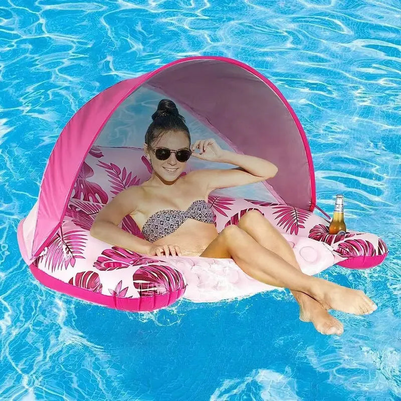 Beach Camp 1pc Inflatable U-Shaped Pool Float, PVC Material, Comfortable Lounger with Cup Holder, Durable Water Float Row for Swimming Pool