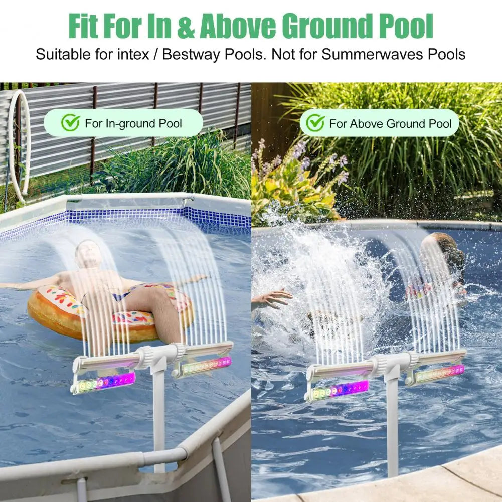 Beach Camp Pool Fountain with Lights for Inground and Above Ground Pools Dual Spray Adjustable Sprinkler Pool Waterfall Sprinkler Cooler