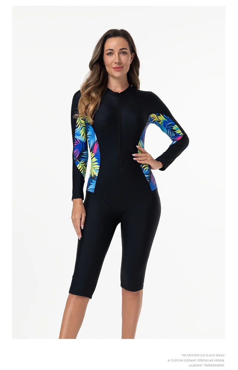 Beach Camp Women's Swimsuit Sport Style Long Sleeve One-Piece Bathing Suit Female Beachwear Woman Swimwear Surfing Suit Diving Outfits