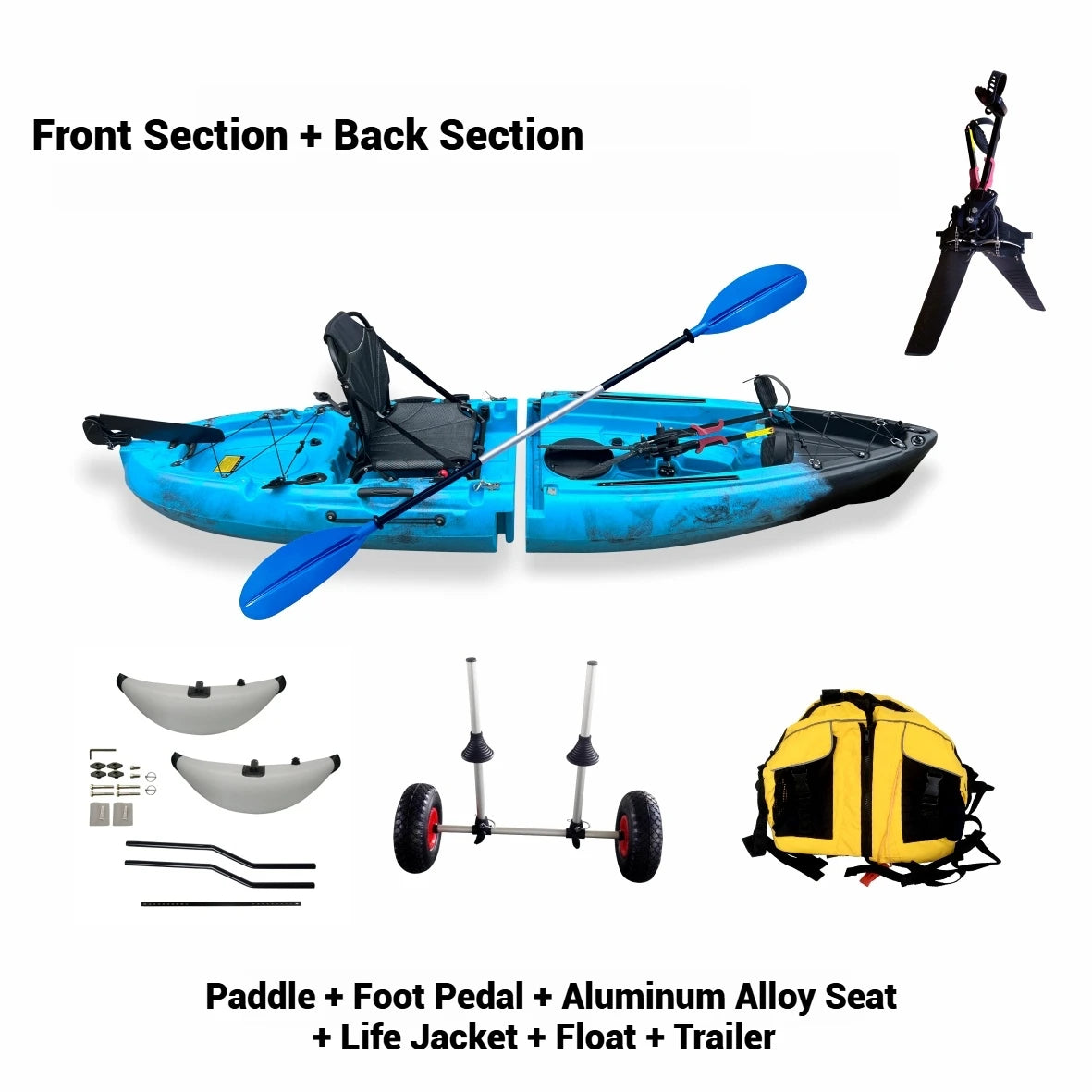 Beach Camp Portable LLDPE Kayak with Split Hard Shell, Electric/Pedal-Driven Canoe for Solo/Tandem Lake/Sea Adventures, Modular Assembly