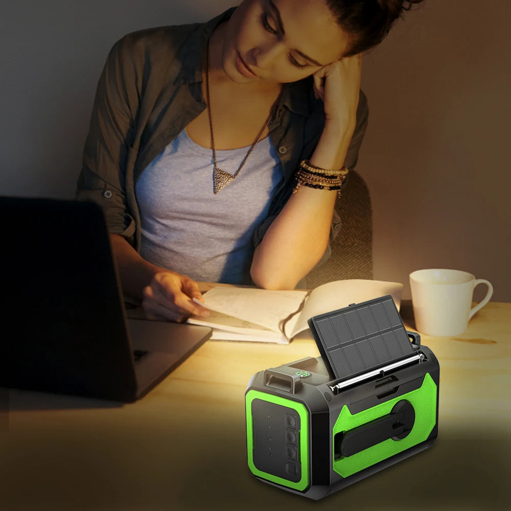 Beach Camp 12000mAh AM/FM/NOAA Emergency Radio Mini Portable Radio Solar Hand Crank Wnid-up Weather Alert Emergency Radio Survival Lamp