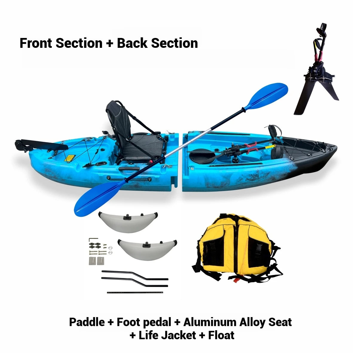 Beach Camp Portable LLDPE Kayak with Split Hard Shell, Electric/Pedal-Driven Canoe for Solo/Tandem Lake/Sea Adventures, Modular Assembly