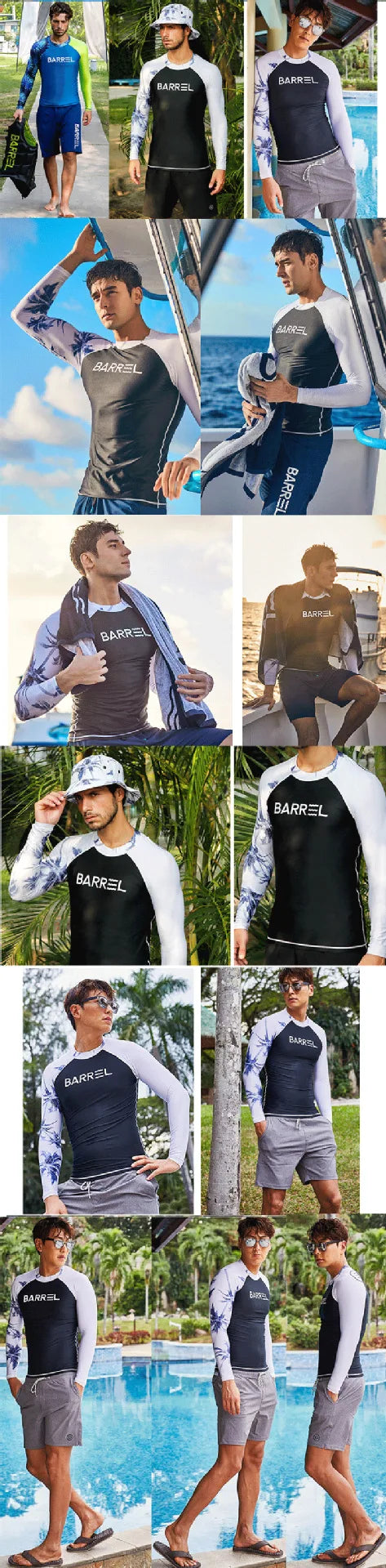 Beach Camp Rash Guard Diving Suit for Men Swimsuit Long Sleeved Sunscreen Quick Drying Rash Guard Surfing Suit Snorkeling Set Bathing Suit