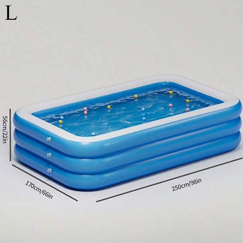 Beach Camp Three Ring Raised and Thickened Single Bottom Square Family Inflatable Swimming Pool Blue and White Large Home Swimming Pools