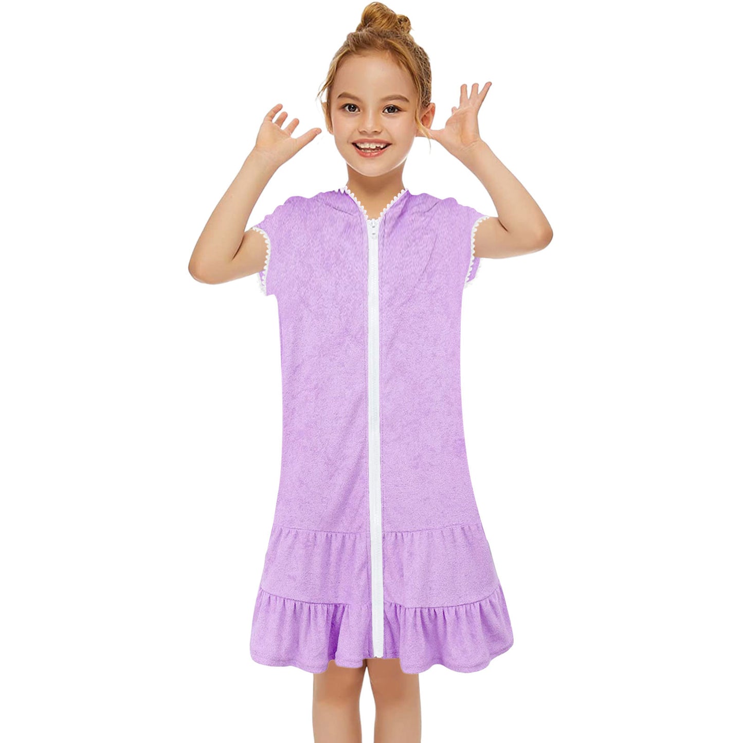 Beach Camp 3-11 Years Little Girls Swim Cover Up Kids Swimsuit Coverup Beach Bathing Suit Hooded Bathrobe Absorbent Terry Beach Dress New