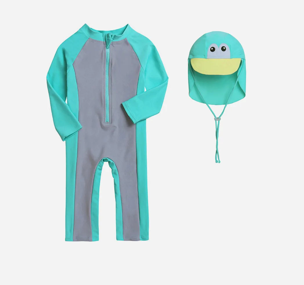Beach Camp Baby Swimwear One-piece Bathing Suit Boys Girls Swimsuit Long Sleeves and Pants Sun Protection Surf Suit with Sun Hat