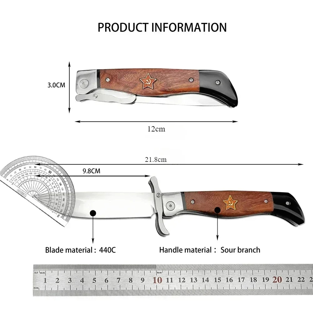 Beach Camp High Quality Folding Knife 440C Blade Wooden Handle Outdoor Hunting Camping Knives Tactical Pocket EDC Tool