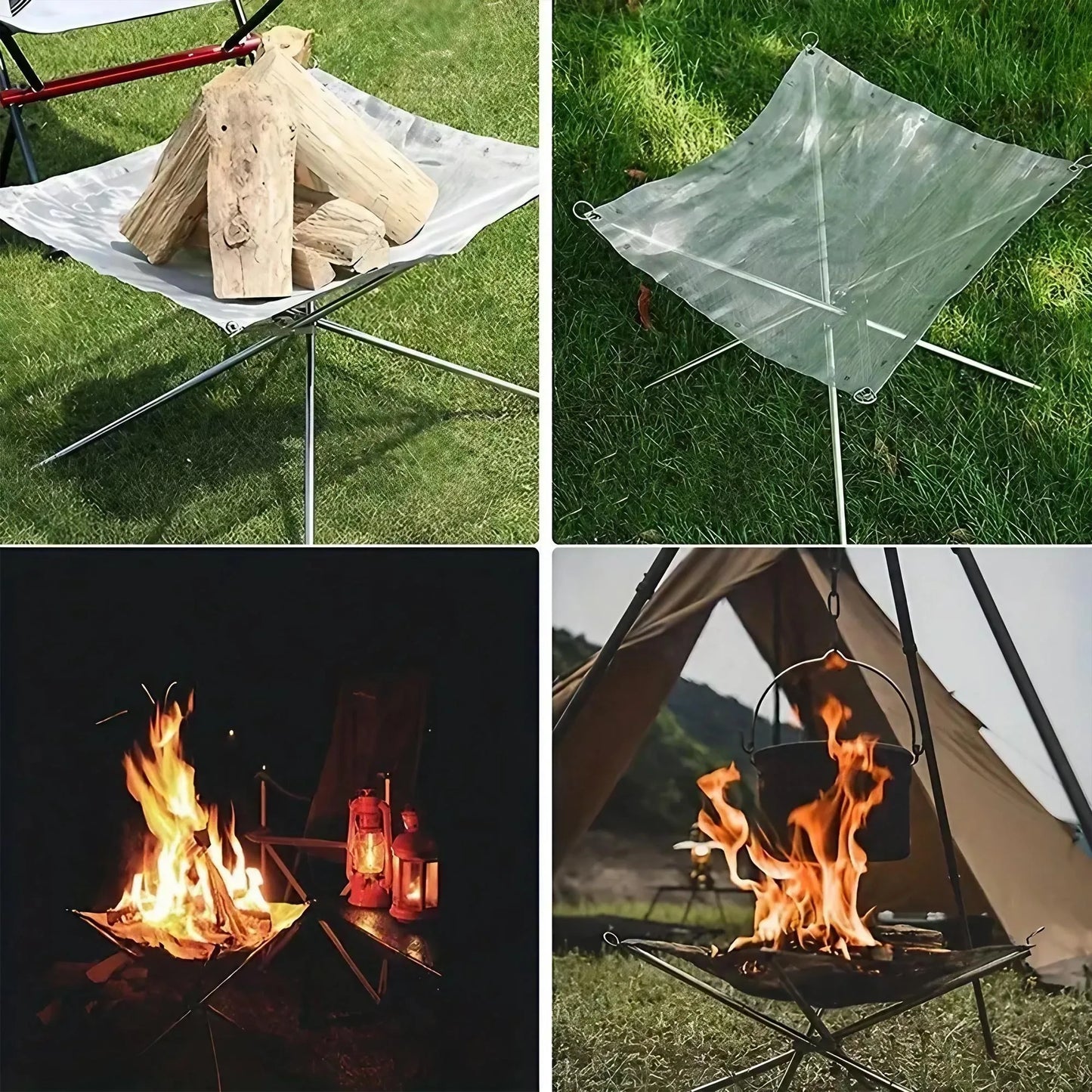 Beach Camp Folding Portable Steel Mesh Camping Fire Pit, Outdoor Wood Burning Bonfires Rack, Stainless Steel Fire Pit, with Carrying Bag