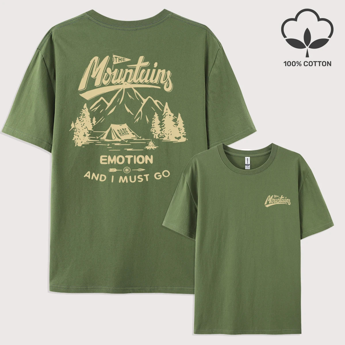 Mountains Go Camping Emotion Design T Shirt Man All-Natch Hip Hop T-Shirts Trendy Cotton Sportswear Summer Loose Clothes