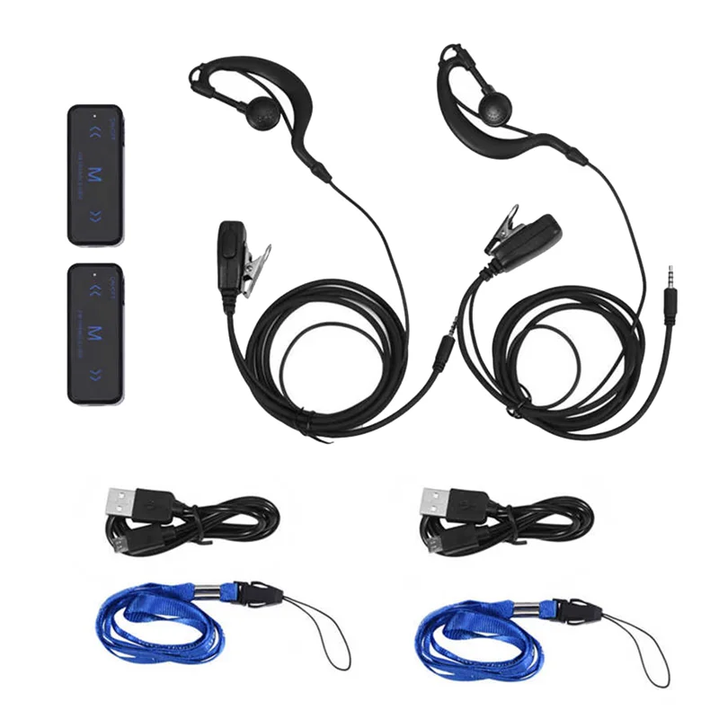 Beach Camp 2Pcs Mini Walkie Talkie 400-470MHz 2-Way Radio 3W Transceiver Earpiece Headset Earmuff USB Powered