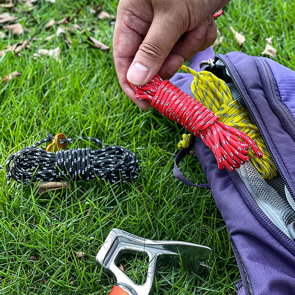4Pcs Outdoor Guy Lines Tent Cords Reflective Camping Rope with Aluminum Guylines Adjuster Tensioner Pouch for Tent Tarp Canopy
