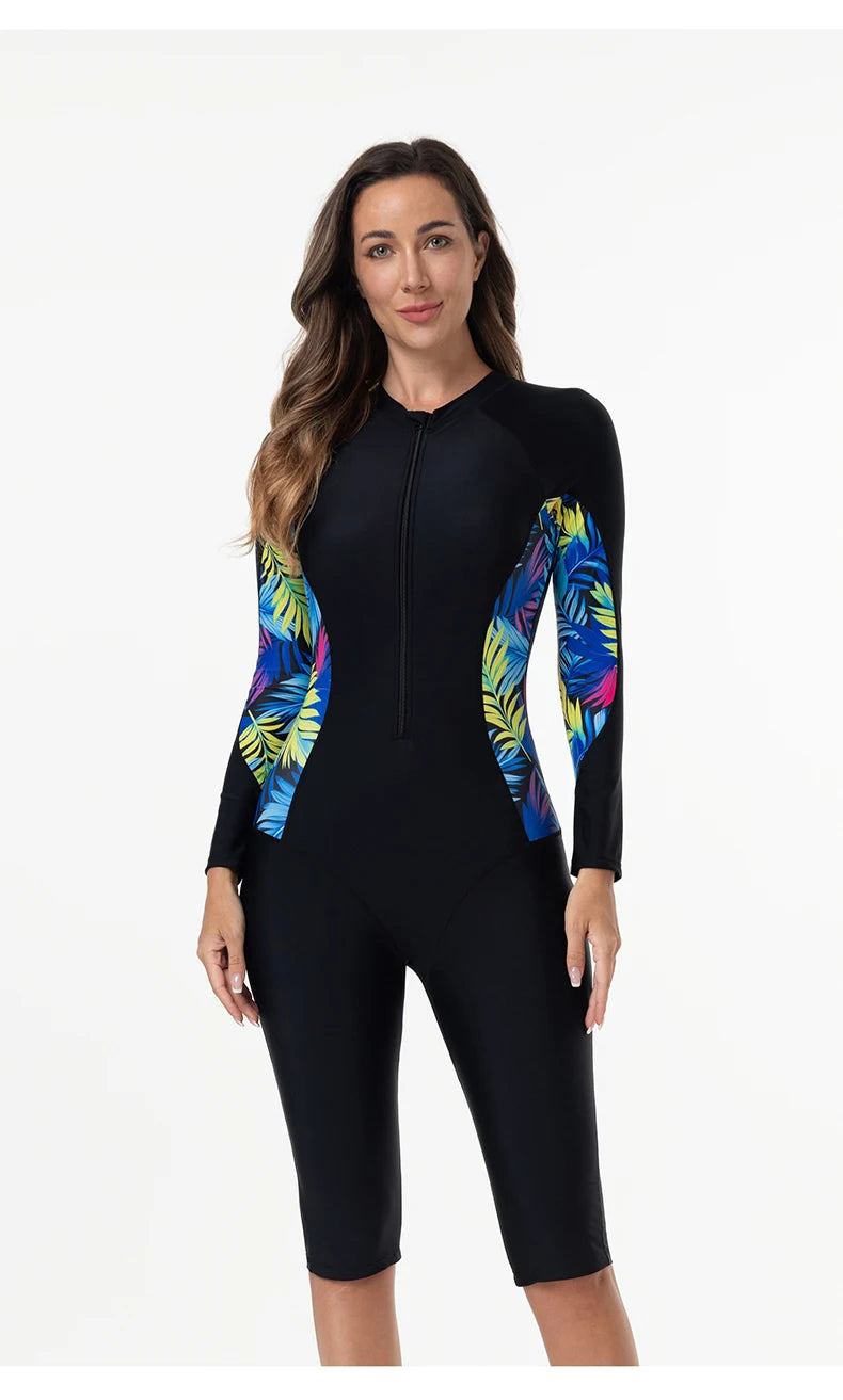Beach Camp Women's Swimsuit Sport Style Long Sleeve One-Piece Bathing Suit Female Beachwear Woman Swimwear Surfing Suit Diving Outfits