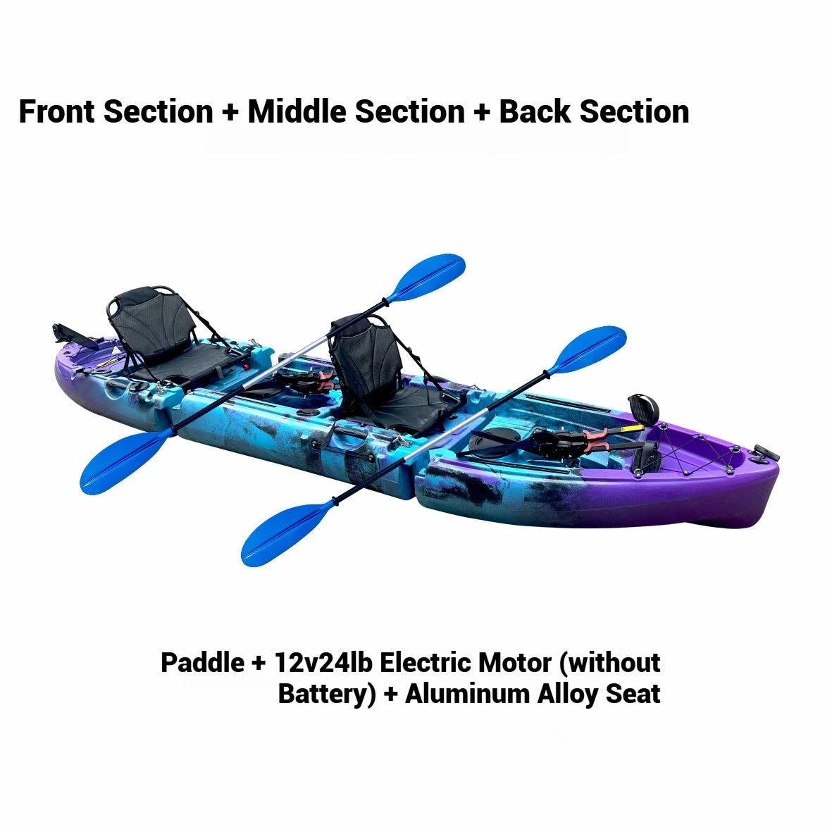 Beach Camp Portable LLDPE Kayak with Split Hard Shell, Electric/Pedal-Driven Canoe for Solo/Tandem Lake/Sea Adventures, Modular Assembly